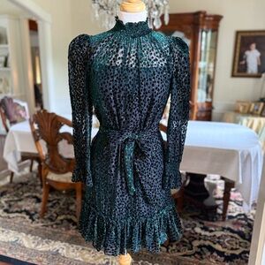 Alex Marie Emerald and Black Long Sleeve Short Ruffled Dress